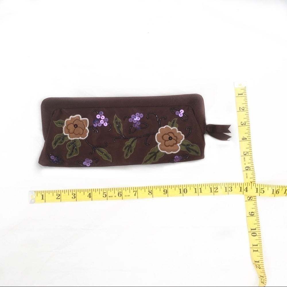 Satin Sequin Beaded Vintage Brown Clutch - Picture 5 of 7